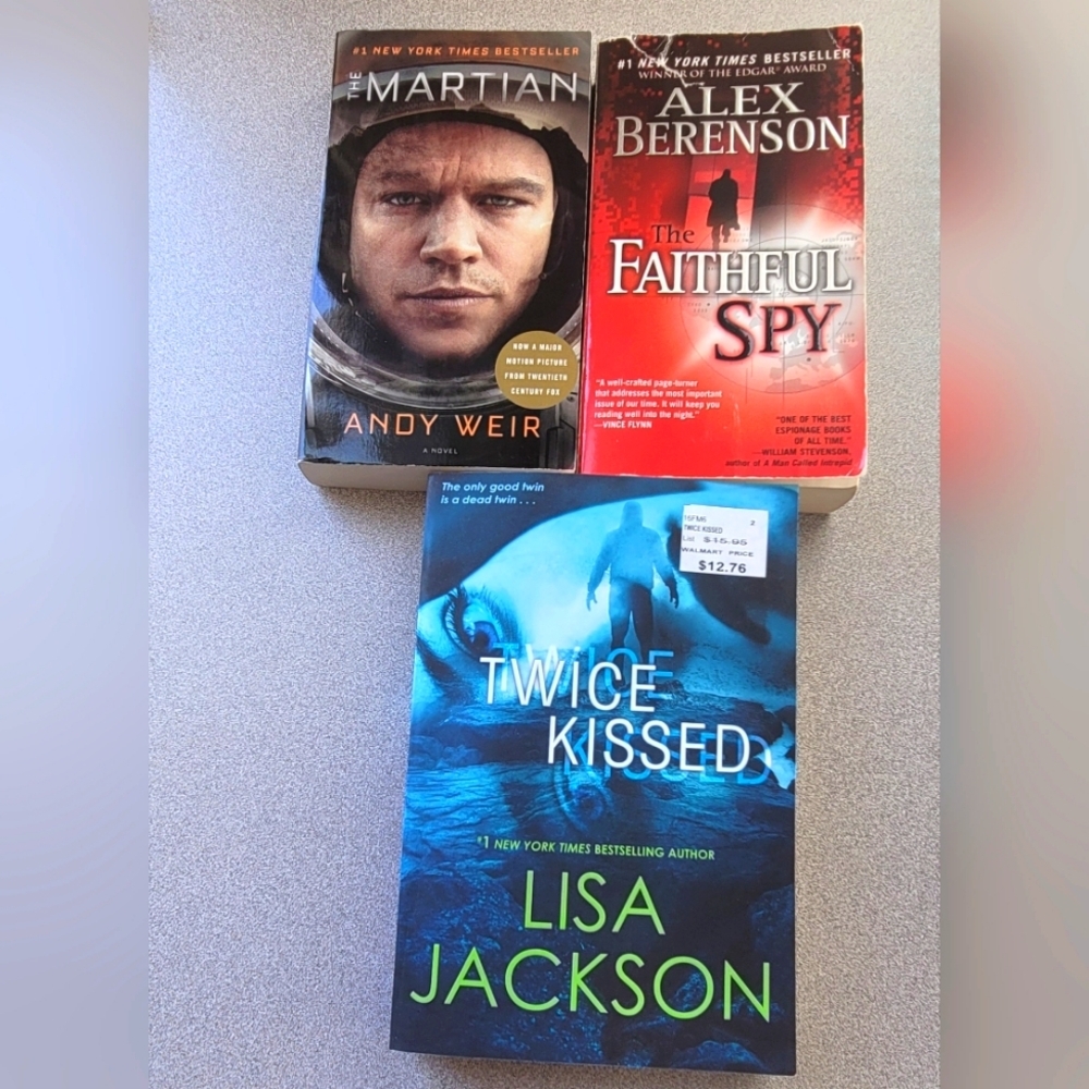 Trio of Thriller Books "The Martian" "Twice Kissed" "The Faithful Spy"‎